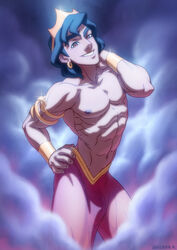 1boy abs aladdin aladdin_(character) arab_male black_hair brown_eyes brown_skin bulge disney disney_characters flaccid foreskin looking_at_viewer male male_only muscles muscular muscular_male nipples penis schizoid smile smiling smiling_at_viewer solo solo_male standing uncircumcised uncut