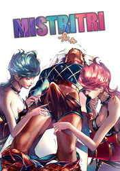 1boy 2girls blue_hair boner erect_penis erection erection_under_clothes female guido_mista hairy_legs hairy_male jojo's_bizarre_adventure male multiple_girls musasabi pants_down pink_hair sex_pistols trish_una vento_aureo