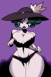 big_breasts bra breasts disney eclipsa_butterfly fantasy female female_only goth green_hair groove1121 hair_bun hairbun hat hips lingerie nipple_slip pale-skinned_female pale_skin panties pulling_bra solo solo_female star_vs_the_forces_of_evil thick_thighs thunder_thighs wink winking