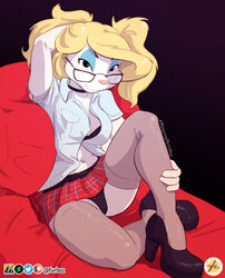 animaniacs black_panties female furboz furry glasses minerva_mink panties schoolgirl solo twintails upskirt