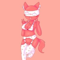 animal_humanoid austria austria_(countryhumans) big_ass big_breasts blush cat_ears countryhumans countryhumans_girl fake_animal_ears fake_tail female heart jojofan_alsoch looking_at_viewer peace_sign pussy red_skin solo tail tongue_out v_sign