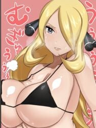 big_breasts blonde_hair cynthia_(pokemon) female female_focus female_only kazukine long_hair mature_female nintendo pokemon pokemon_dppt solo solo_female solo_focus