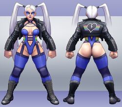 1girls ass bad_girl big_ass big_butt black_outfit blue_eyes blue_lips blue_lipstick butt clothed clothed_female clothes clothing dat_ass evil_face facepaint fat_ass female female_only leotard lipstick long_hair makeup pigtails rainbow_mika revealing_clothes solo street_fighter street_fighter_v thick_thighs thighhighs thong thong_leotard twintails very_long_hair white_hair