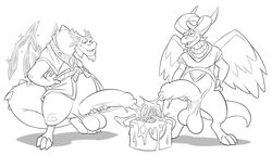 activision altair analon_(artist) anthro big_penis bodily_fluids clothing cum dragon eyewear genital_fluids genitals glasses hi_res horn huge_cock humanoid_genitalia humanoid_penis jo_crystal magic male male_only monochrome old penis spyro spyro_the_dragon toomanyboners video_games zander