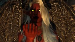 1girls 3d black_lips black_nails claws daedra demon demon_girl erzebet erzebet_(artist) female freckles horns inviting larger_female mole portrait red_skin septum_piercing size_difference skyrim succubus the_elder_scrolls white_hair wings yellow_eyes