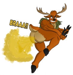 2025 3_fingers anthro antlers athletic athletic_anthro athletic_male bambo bent_legs big_butt biped black_eyebrows black_eyes black_hooves black_nose bottomless bottomless_anthro bottomless_male brown_body brown_eyebrows brown_fur butt clenched_teeth clothed clothing colored deer deer_avenger digital_drawing_(artwork) digital_media_(artwork) ears_down ears_outwards english_text eyebrows fart fart_cloud fart_fetish farting_at_viewer feet fingers fur gas glare glaring_at_viewer green_clothing green_topwear green_vest head_tuft hi_res hikertrainer hooved_fingers hooves horn humanoid_hands looking_at_viewer lying male mammal multicolored_body multicolored_butt multicolored_fur muscular muscular_anthro muscular_male on_side pecs pinup pivoted_ears pose rear_view scrunchy_face scut_tail shaded short_tail simple_background solo sound_effects straining tail tan_body tan_butt tan_fur teeth text topwear tuft two_tone_body two_tone_butt two_tone_fur two_tone_tail vein veiny_arms veiny_muscles vest vest_pocket white_background white_sclera yellow_fart_cloud yellow_gas yellow_gas_cloud yellow_text