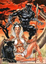 1boy 1girls 2020 ankle_rings armband black_panther_(marvel) black_panther_(series) bocas_top curvy dark-skinned_female dark-skinned_male dark_skin female fred_benes headdress human human_only husband_and_wife jewelry large_breasts long_hair male married_couple marvel marvel_comics navel necklace no_pupils ororo_munroe panther revealing_clothes royalty skimpy_clothes spear storm_(x-men) straight t'challa thick_thighs trees voluptuous white_eyes white_hair white_panties wrist_rings x-men