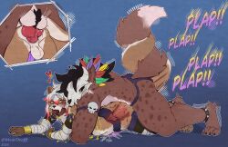 2025 absurd_res ahe_gao anthro ball_slap ball_tuft balls bandage bite bite_mark bodily_fluids bone bone_mask bottomwear bracelet breed clothed clothing cum cum_overflow duo ear_piercing ear_ring entwined_tails feathers finger_in_mouth floor_sex fox_(katsukrambles) genital_fluids genital_piercing genitals hi_res huge_filesize humanoid hybrid hyena jewelry katsu_(katsukrambles) knot knotted_penis leaking_precum loincloth loincloth_only long_hair looking_pleasured lying magic_user male male/male mammal mask meatthiefff muscular muscular_male mustelid on_front onomatopoeia otter penis penis_piercing piercing pinned pinned_to_ground plap ponytail precum pressed_against rear_view ring_piercing rough_sex sex size_difference skull skull_mask slap slim_male sound_effects spiked_bracelet spikes spotted_hyena stomach_bulge tail tail_coil text tongue tongue_out topless tribal_spellcaster tuft vein veiny_knot veiny_penis werecreature witch_doctor x-ray x-ray_view