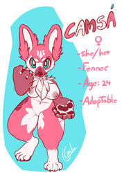 2020 absurd_res anthro auction big_breasts blue_eyes breasts canid canine claws digital_media_(artwork) fan_character female fennec flat_colors fluffy fox galo genitals hi_res mammal pawpads paws pussy short text wide_hips