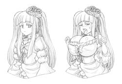 1girls alternate_breast_size breast_expansion breasts character_request cleavage copyright_request female female_only huge_breasts sequence sketch solo solo_female