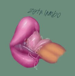 color digital_media_(artwork) disembodied_lips disembodied_penis fellatio just_the_tip licking_penis lips lips_focus male penis saliva saliva_string shaded tongue zetalambo