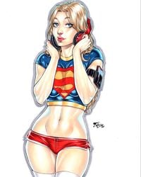 1girls abs big_breasts blonde blonde_hair blue_eyes cute dc dc_comics ed_benes_studio edit egirl eyelashes female fred_benes headphones kara_danvers kara_zor-el large_breasts light_skin looking_at_viewer minishorts pale_skin red_lipstick red_shorts seductive see-through see-through_clothing slim solo supergirl superman_(series) wide_hips