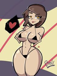 1609bell bell1609 big_ass big_breasts big_butt big_hips big_thighs bikini breast_grab brown_hair cleavage female female_focus female_only fnafhs fnafhs_z3ro freddy's_mom_(fnafhs) hourglass_figure huge_ass huge_breasts huge_butt huge_hips huge_thighs looking_at_viewer mama_de_freddy_(fnafhs) martha_(fnafhs) micro_bikini milf wide_hips