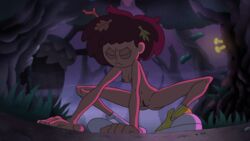 accurate_art_style alternate_version_available amphibia anne_boonchuy breasts casual closed_eyes dark-skinned_female disney disney_channel edit female_only footwear nipples outdoors pussy screenshot screenshot_edit skinny_girl smooth_skin squatting thai troskc woods