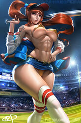 abs baseball baseball_bat baseball_cap baseball_stadium baseball_uniform belly curvy erect_nipples female female_only large_breasts long_hair long_socks miniskirt nami navel nipples_visible_through_clothing one_piece orange_hair ponytail tattoo thick_thighs undressing voluptuous yellow_bikini yichimoo