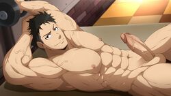 abs akitaru_oubi bara big_penis enen_no_shouboutai fire_force kuroshinki large_penis looking_at_viewer male_only muscles obi_akitaru solo solo_male