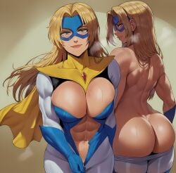 ai_generated ass blonde_blazer breasts bulging_breasts danidn dispatch_(game) female undressing zipper_down