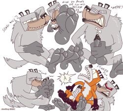 anthro bodily_fluids canid canine canis cum duo feet foot_fetish foot_sniffing fox fox_(minecraft) genital_fluids hi_res male male/male mammal masturbation microsoft minecraft mojang paws penetration smelly sniffing wolf wolf_(minecraft) xbox_game_studios