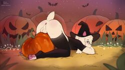 all_fours anthro anus ass ass_up balls bat bovid caprine clothing costume crop_top deltarune eyewear femboy fluffy fluffy_tail food for_a_head fruit genitals glasses goat halloween halloween_costume hat headgear headwear hi_res holidays horn jack-o'-lantern legwear magic_user male mammal object_head pawpads paws plant presenting presenting_anus pumpkin pumpkin_head ralsei rear_view shirt shtein small_tail solo stockings tail topwear undertale_(series) witch witch_costume witch_hat