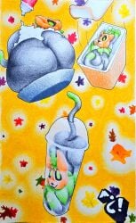absurd_res acstlu anthro ass container cup dairy_products domestic_cat felid feline felis femboy food fruit gay gay_male green_leaves hi_res holiday_message homosexual homosexual_male leaf looking_back male mammal marthan_crowl_(artist) orange_background plant pumkat pumpkin simple_background solo whipped_cream