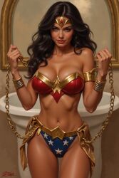 ai ai_generated chains clothed dc dc_comics female gold_jewelry heroine looking_at_viewer pose sexy solo wonder_woman