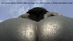 ass blue_skin butt dark_elf dialogue dunmer elf erzebet erzebet_(artist) facesitting facesitting_pov femdom forced freckles grey_skin huge_ass mole nhym pov pov_facesitting rape skyrim submissive_pov sweat sweaty talking_to_viewer the_elder_scrolls