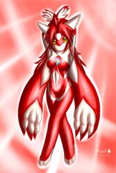 anthro breasts color crossed_arms crossed_legs female female_only front_view latias looking_at_viewer mn_xenx nude open_eyes orange_eyes pokemon pokemon_(species) raised_arms solo tagme
