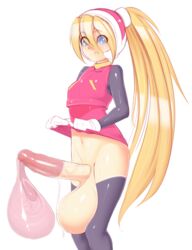 1futa balls blonde_hair blue_eyes bottomless ciel_(mega_man) clothed clothing condom condom_filling condom_on_penis cum cum_in_condom ejaculation erection futa_only futanari hands-free highres huge_balls huge_cock huge_testicles intersex large_penis large_testicles mega_man mega_man_zero necrosmos nemesis_(necrosmos) oversized_balls pale_skin partially_clothed penis ponytail smooth_balls solo standing tongue tongue_out veiny_penis