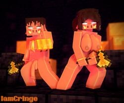 1boy 1boy1girl 1girls 3d big_breasts big_penis brown_hair character female_piglin golden_axe iamcringe minecraft monster monster_boy monster_girl nether nude piglin pink_body same_species tagme