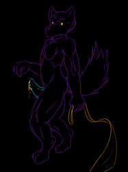 anthro black_background canine cum fur furry hi_res knot looking_at_viewer male male_only muscles orange_eyes pet plain_background purple sekotta solo wolf