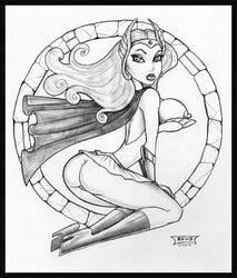 1girls 2009 black_and_white female female_only filmation masters_of_the_universe princess_adora she-ra she-ra_princess_of_power sketch solo zeus(artist)