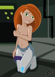 bedroom_eyes darkdp disney female female_only green_eyes human kim_possible kimberly_ann_possible kneeling looking_at_viewer nipples png smile solo straight_hair tagme