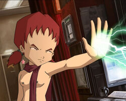 1girls arm_up armpit breasts code_lyoko female marinerman milly_solovieff nipples nude red_hair scarf solo tied_hair twintails x.a.n.a.