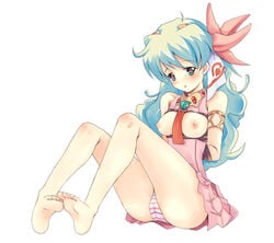 armlet arms_behind arms_behind_back barefoot bondage box_tie breast_bondage breasts dress feet flower hair_flower hair_ornament long_hair mofumofu multicolored_hair necktie nia_teppelin nipples no_bra panties pink_dress sitting soles striped striped_panties tengen_toppa_gurren-lagann tengen_toppa_gurren_lagann tied toes underwear