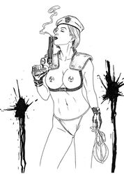 beret female female_only frelncer human jill_valentine jill_valentine_(julia_voth) monochrome resident_evil solo tagme