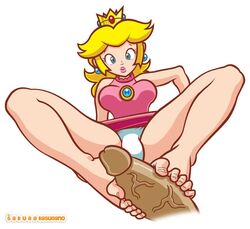 clothed female female_focus foot_fetish footjob light-skinned_female light_skin mario_(series) mario_tennis nintendo official_style princess_peach sakurakasugano super_princess_peach