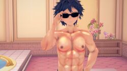 1boy 1male ahoge brown_hair danganronpa danganronpa_2:_goodbye_despair hinata_hajime koikatsu male male_focus male_only muscular muscular_male short_hair sole_female solo standing straight_hair sunglasses sunglasses_on_face tagme