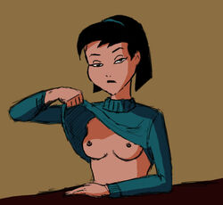 1girls batman:_the_animated_series batman_(series) breasts dc_comics dcau female female_focus female_only nipples no_bra no_bra_under_clothes self_exposure shirt_lift short_black_hair solo solo_female solo_focus the_new_batman_adventures thriftie