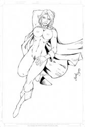 1girls dc dc_comics ed_benes_studio female female_only kara_zor-l karen_starr mariah_benes monochrome power_girl solo tagme