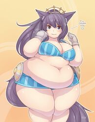 big_belly catgirl fat huge_ass huge_breasts obese original_character overweight pixiveo smiling thick_thighs