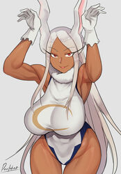 1girls big_breasts breasts bunny_ears dark-skinned_female dark_skin devilukez female female_only fully_clothed huge_breasts large_breasts long_hair miruko muscular muscular_female my_hero_academia rumi_usagiyama shounen_jump solo solo_female white_hair