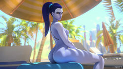 1girls 3d areolae ass big_ass breasts female female_only fritzhq looking_at_viewer looking_back nipples overwatch solo widowmaker