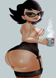 1girls areolae ass big_ass black_hair breasts butt butt_crack cartoon_network eleanor_butterbean female glasses huge_ass lingerie lipstick lyn_nyl nipples pale-skinned_female pale_skin the_grim_adventures_of_billy_and_mandy thick_lips