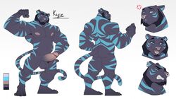 1boy anthro biceps blue_stripes claws ear_piercing ear_ring facial_hair facial_piercing felid genitals i.kain male male_only mammal model_sheet multiple_piercings muscular muscular_anthro muscular_male nipples nose_piercing nose_ring pantherine pecs penis piercing solo stripes tiger toe_claws