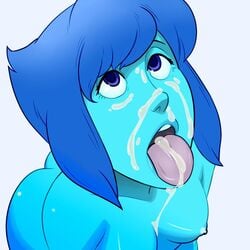 1girl ahe_gao ahegao ass blue_eyes blue_hair blue_skin breasts cartoon_network cum cum_on_face drawbutts facial lapis_lazuli_(steven_universe) nude short_hair solo solo_female steven_universe tongue tongue_out