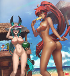 2girls blue_eyes blue_hair bunny_and_fox_world bunny_ears cheeks_broadchester darkartskai long_hair looking_at_viewer medium_breasts monkey_ears multiple_girls nude_female red_hair small_breasts tagme tied_hair