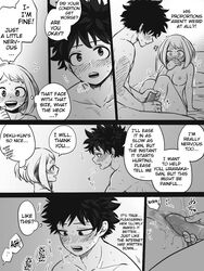 1boy 1girls black_and_white buthikireta comic cute english_text imminent_penetration imminent_vaginal izuku_midoriya my_hero_academia ochako_uraraka right_to_left sex tagme wholesome