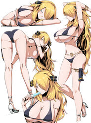 1girls big_breasts bikini clothing cynthia_(pokemon) female female_focus female_only high_heels horny human long_blonde_hair long_hair nintendo only_female open_toe_shoes pale_skin pokemon pokemon_dppt popsicle solo solo_female solo_focus suzusiigasuki