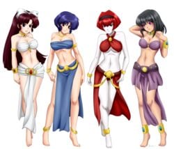 4girls akane_tendo android ankle_rings anklet bare_shoulders belly belly_dancer belly_dancer_outfit black_eyes black_hair blue_eyes blue_hair bocas_top bow bracelet breasts brown_eyes brown_hair cleavage clothing crossover feet female female_only hairbow harem harem_girl harem_outfit human large_breasts light-skinned_female light_skin loincloth long_hair medium_breasts medium_hair multiple_girls multiple_subs navel pale_skin png purple_eyes r._dorothy_wayneright ranma_1/2 red_hair school_rumble short_hair slave slave_collar slavegirl small_breasts strapless_bra suika-x the_big_o toes transparent_background tsukamoto_yakumo tubetop ukyo_kuonji underboob white_skin