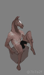 2020 7b7a2f anthro box censor_bar censored equid equine hi_res holding_leg horse looking_aside male male_only mammal nude raised_leg signature simple_background sitting sketch solo